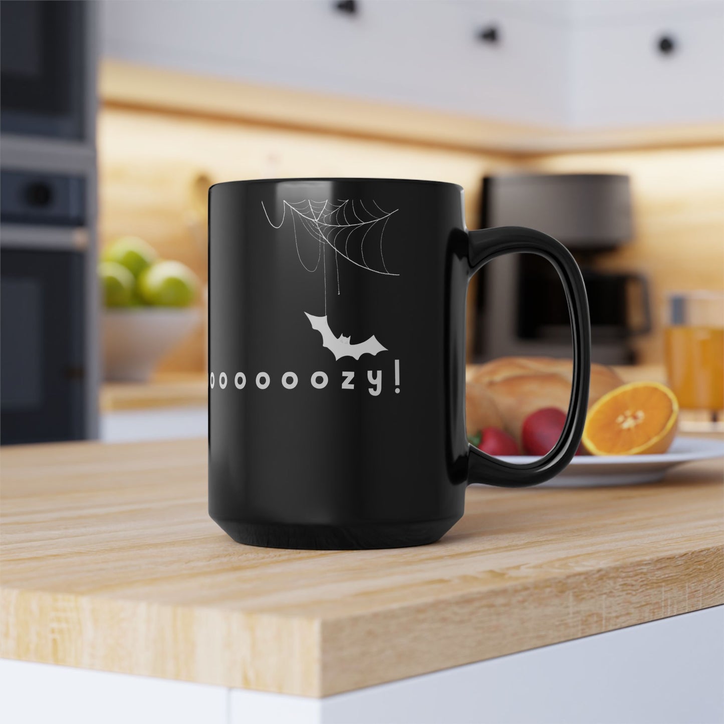 Spooky Cute Black Mug for Halloween, Ghost and Bat Design, Perfect Gift for Halloween Lovers, Cozy Coffee Cup, Unique Tea Mug