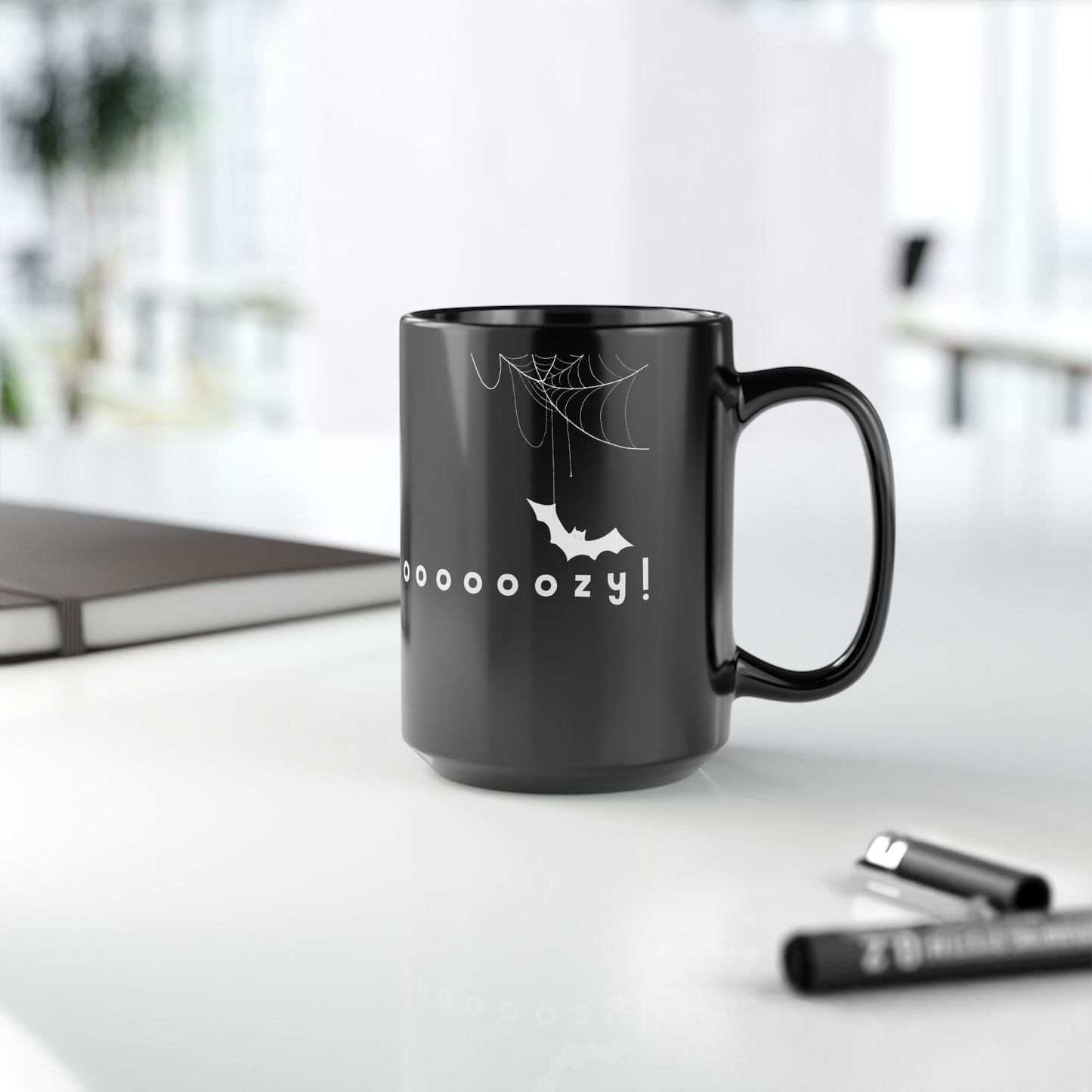 Spooky Cute Black Mug for Halloween, Ghost and Bat Design, Perfect Gift for Halloween Lovers, Cozy Coffee Cup, Unique Tea Mug