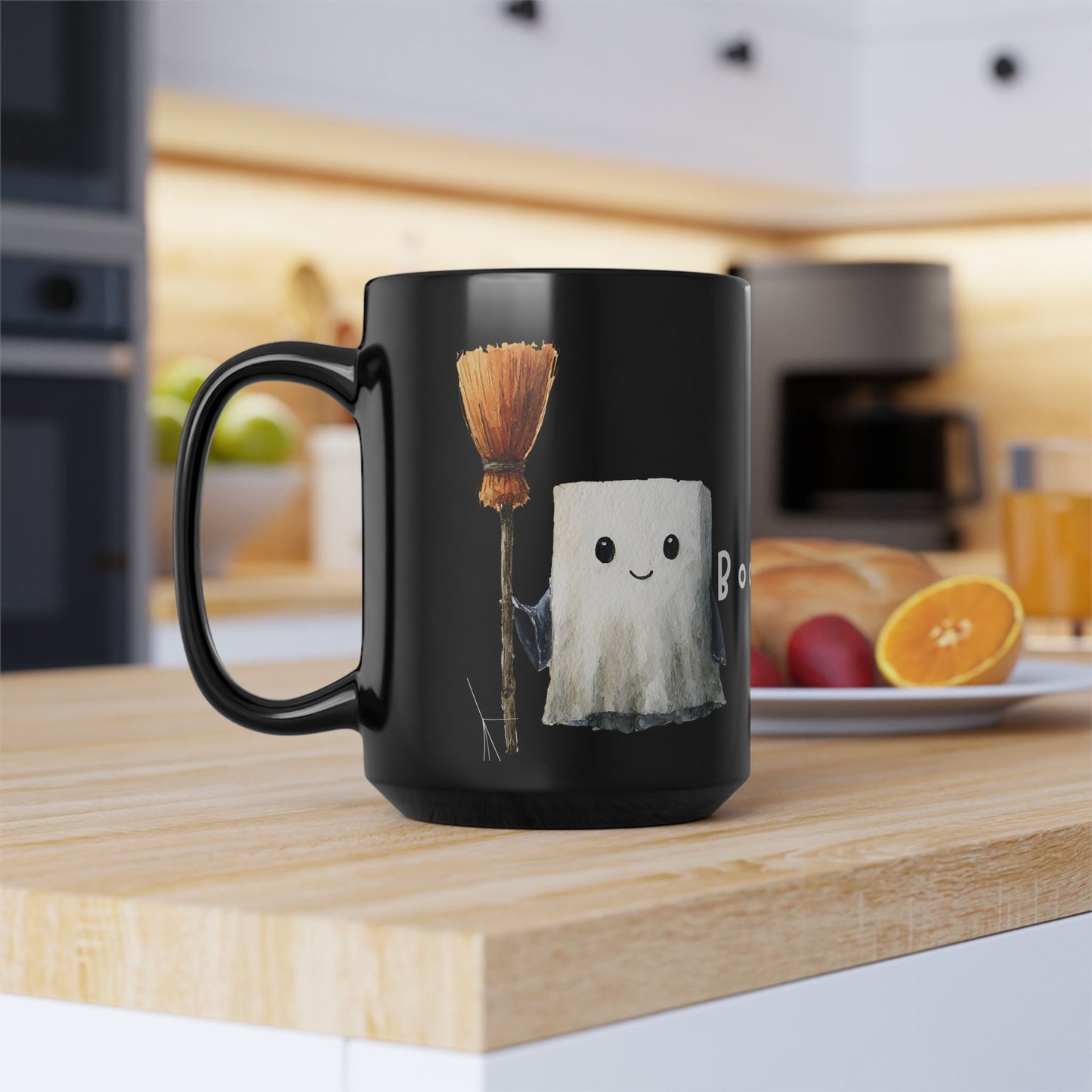 Spooky Cute Black Mug for Halloween, Ghost and Bat Design, Perfect Gift for Halloween Lovers, Cozy Coffee Cup, Unique Tea Mug