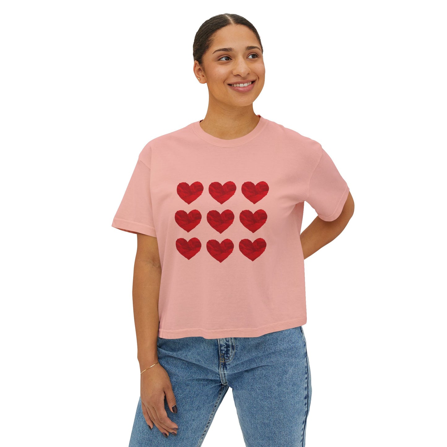 Heart-Pattern Girly boxy , Casual Heart Shirt, Gift for Her, Summer Tee, Valentine's Day Top