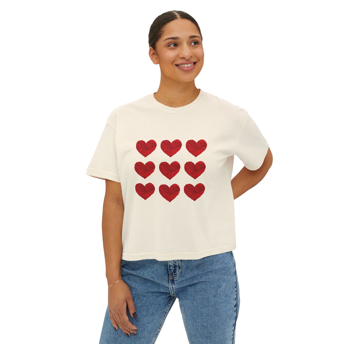 Heart-Pattern Girly boxy , Casual Heart Shirt, Gift for Her, Summer Tee, Valentine's Day Top