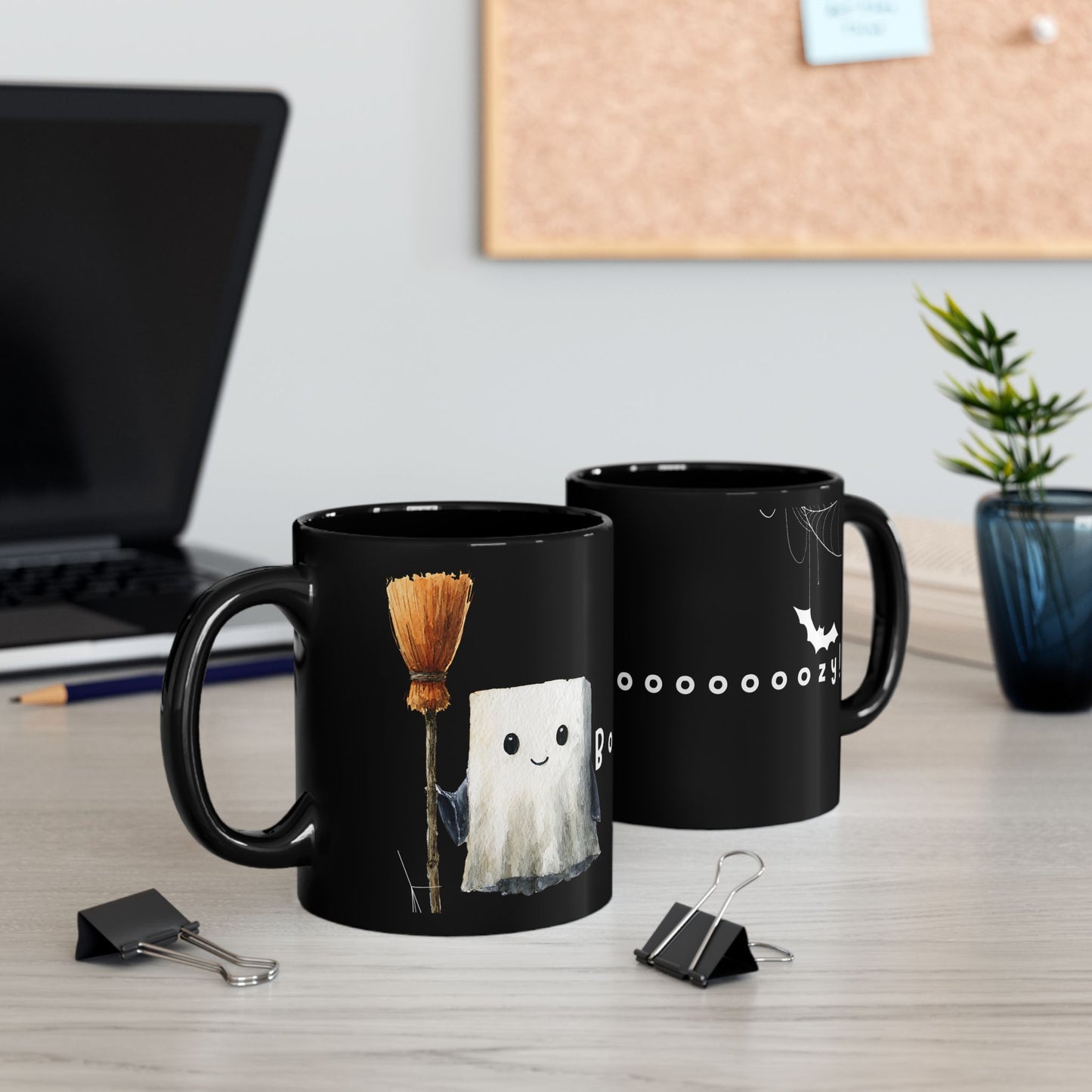 Spooky Cute Black Mug for Halloween, Ghost and Bat Design, Perfect Gift for Halloween Lovers, Cozy Coffee Cup, Unique Tea Mug