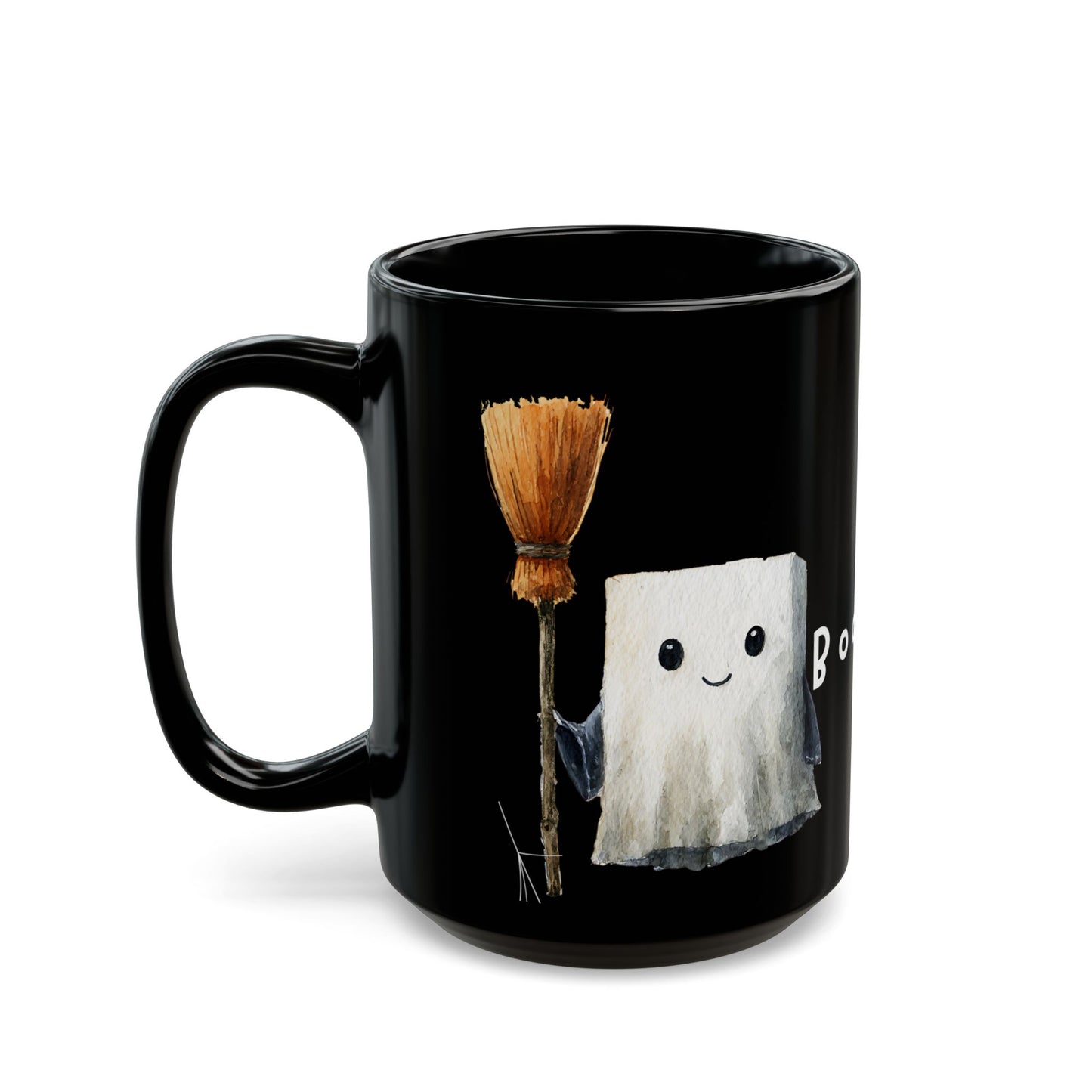 Spooky Cute Black Mug for Halloween, Ghost and Bat Design, Perfect Gift for Halloween Lovers, Cozy Coffee Cup, Unique Tea Mug
