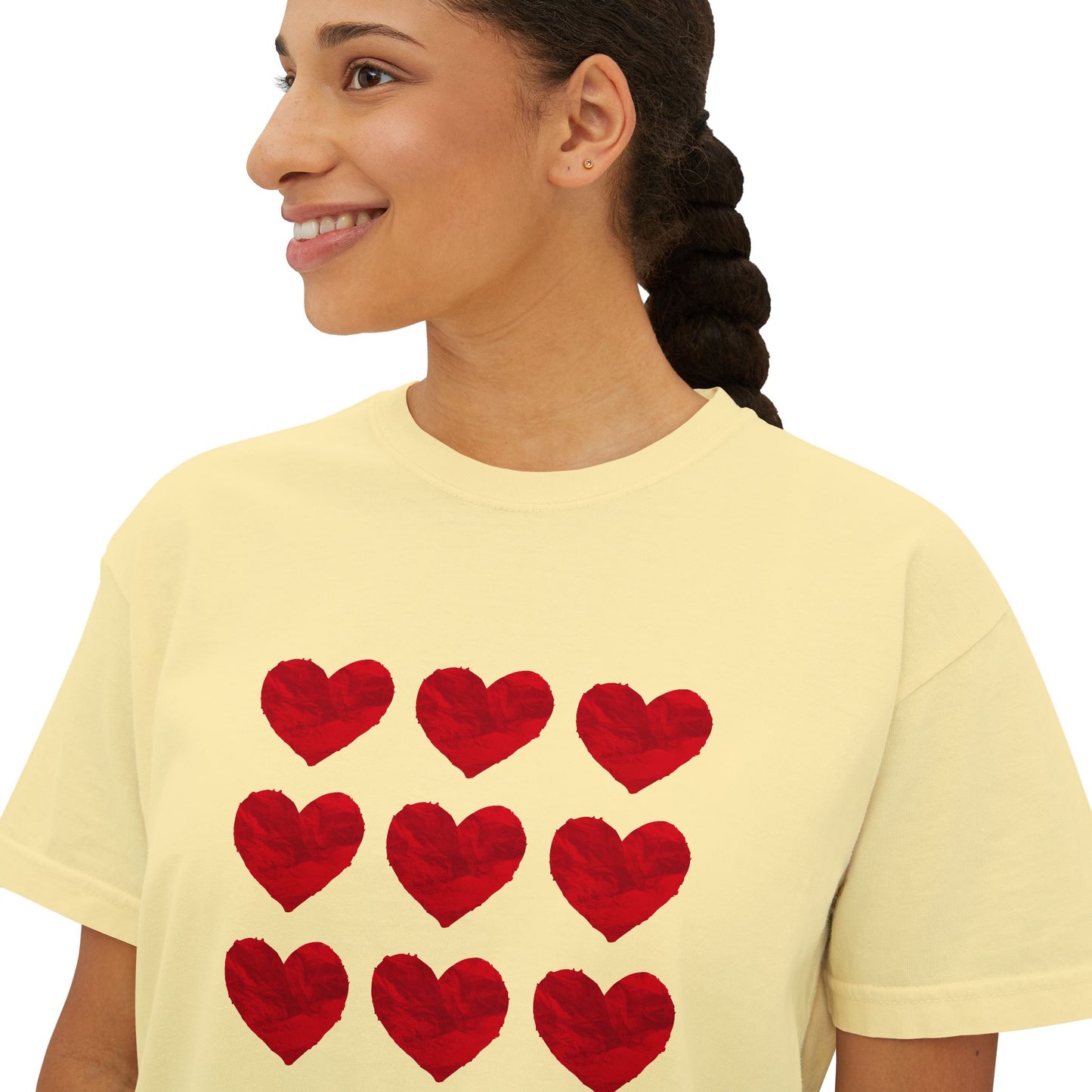 Heart-Pattern Girly boxy , Casual Heart Shirt, Gift for Her, Summer Tee, Valentine's Day Top