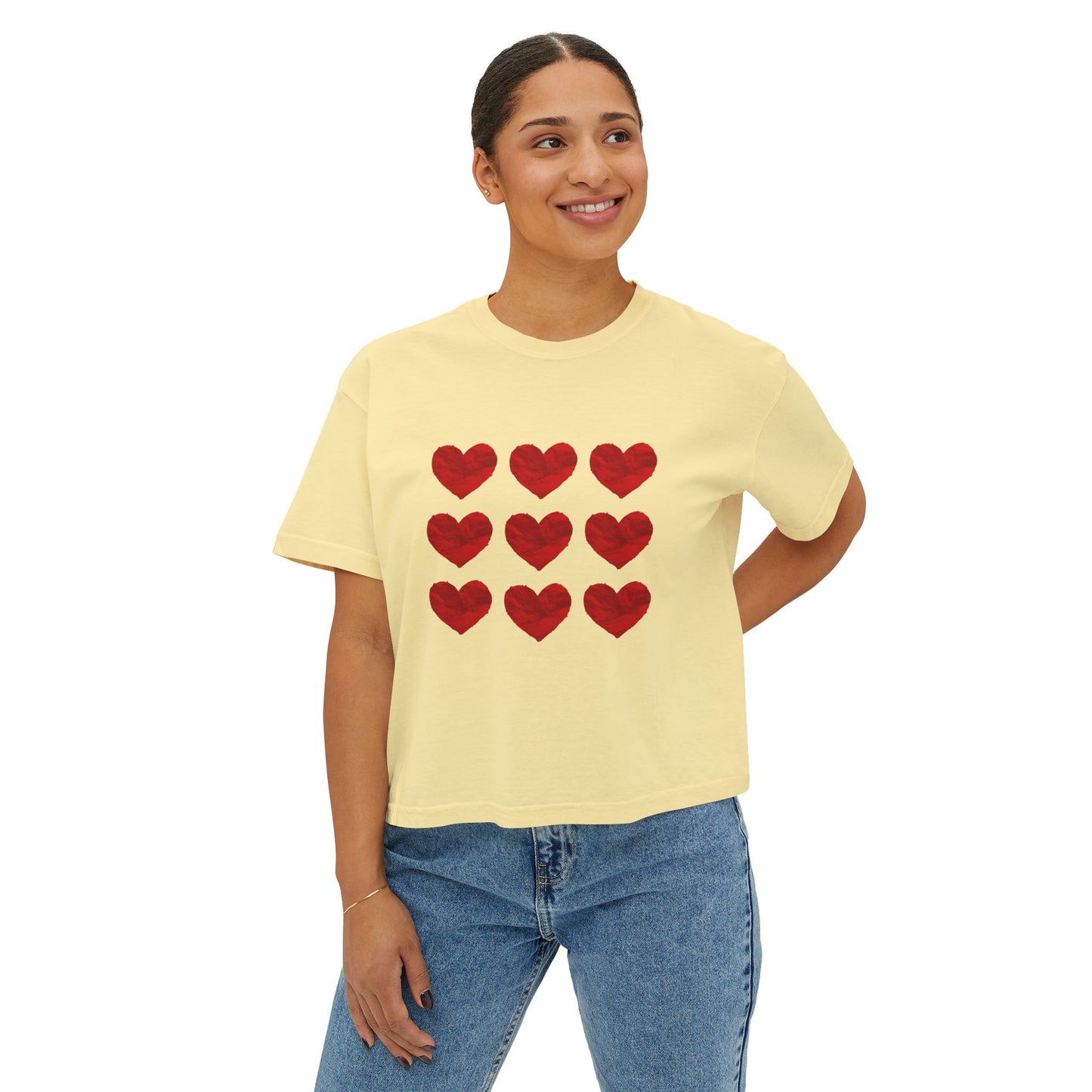 Heart-Pattern Girly boxy , Casual Heart Shirt, Gift for Her, Summer Tee, Valentine's Day Top