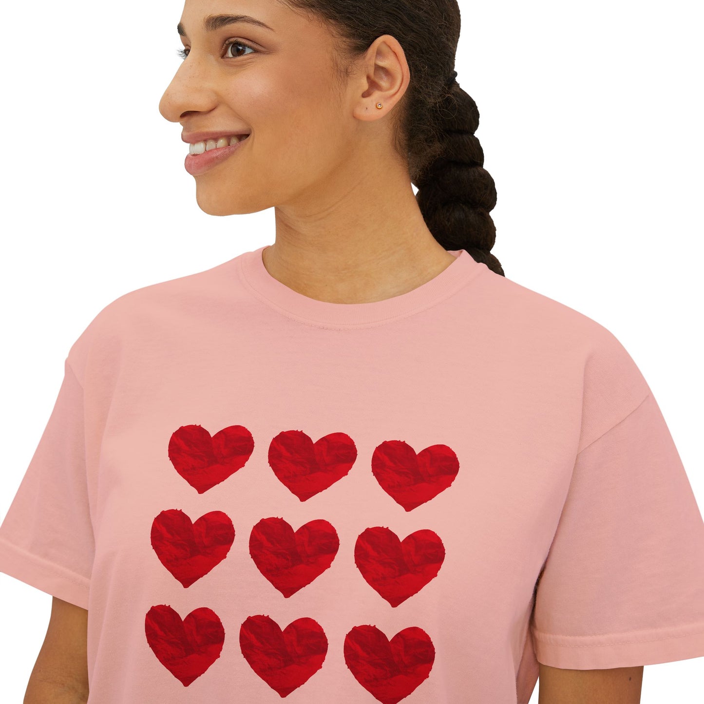 Heart-Pattern Girly boxy , Casual Heart Shirt, Gift for Her, Summer Tee, Valentine's Day Top