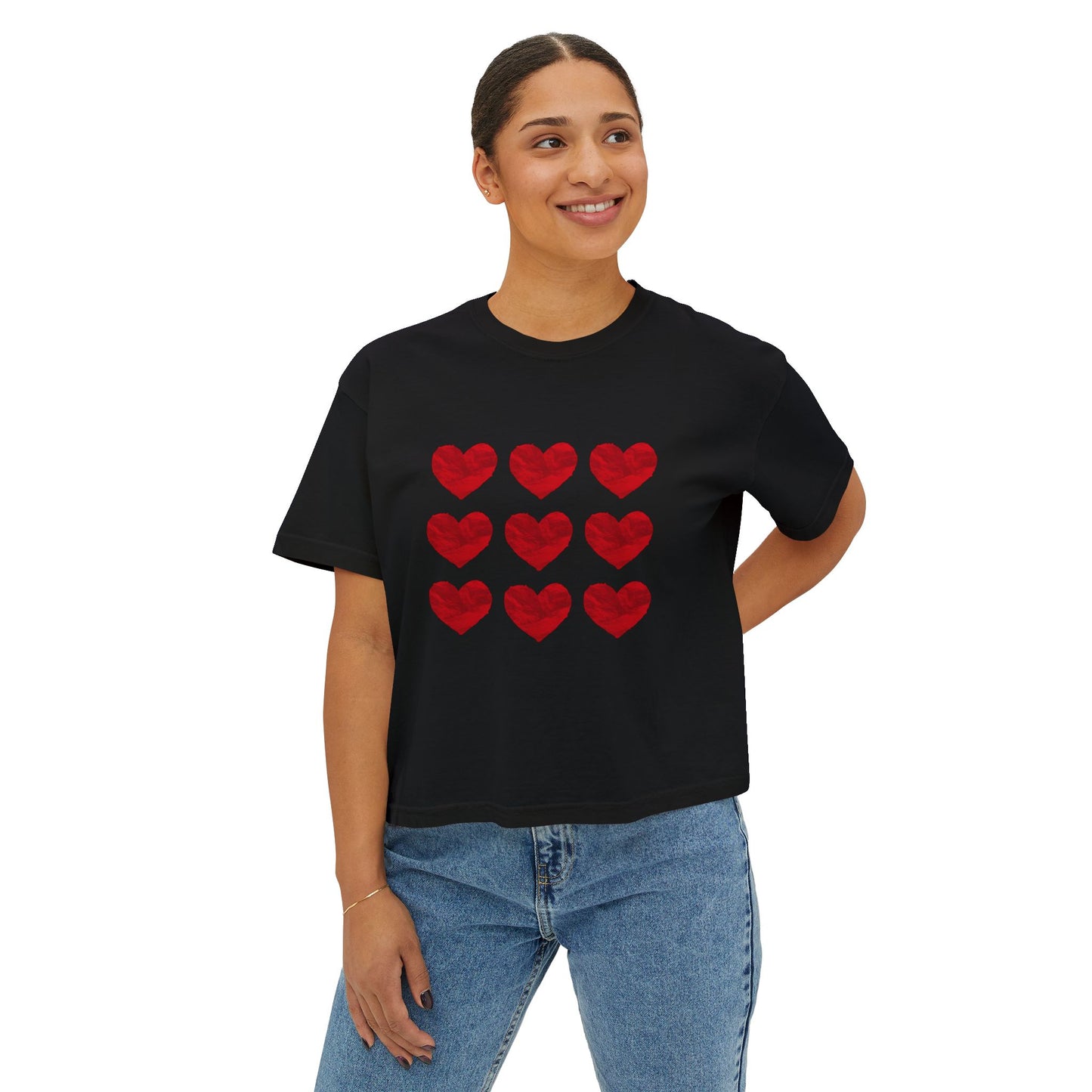 Heart-Pattern Girly boxy , Casual Heart Shirt, Gift for Her, Summer Tee, Valentine's Day Top
