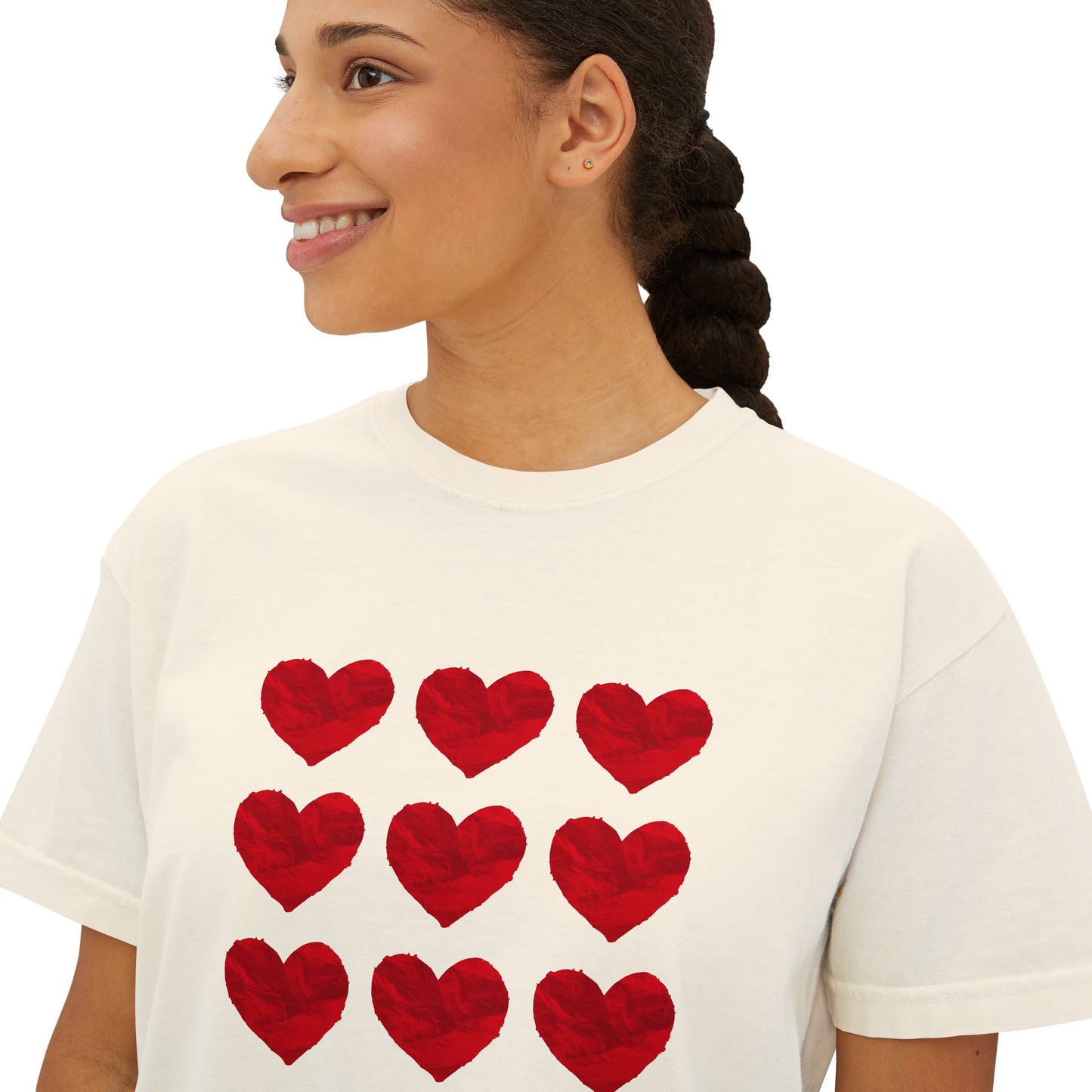 Heart-Pattern Girly boxy , Casual Heart Shirt, Gift for Her, Summer Tee, Valentine's Day Top