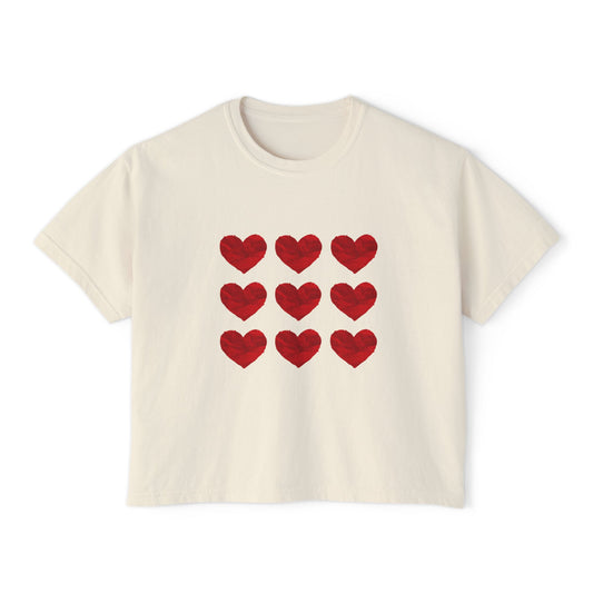 Heart-Pattern Girly boxy , Casual Heart Shirt, Gift for Her, Summer Tee, Valentine's Day Top