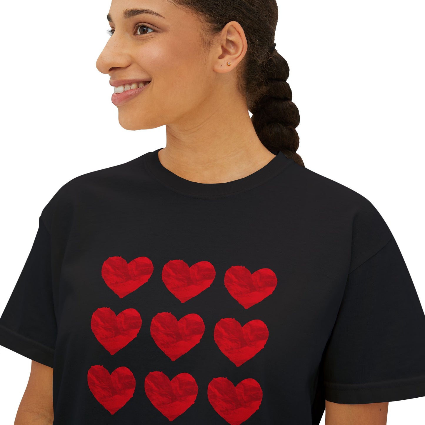 Heart-Pattern Girly boxy , Casual Heart Shirt, Gift for Her, Summer Tee, Valentine's Day Top